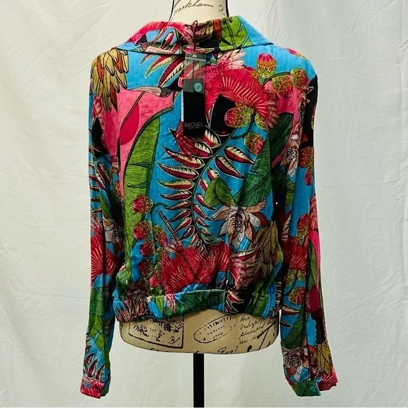 Rachel Rachel Roy Tropical Floral Leaf Bird Print Wrap Top Long Sleeve Large - Picture 7 of 12